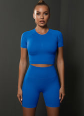 Two-Piece Set – High Elastic Peach Hip Short Sleeve Top & Shorts