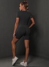 Two-Piece Set – High Elastic Peach Hip Short Sleeve Top & Shorts