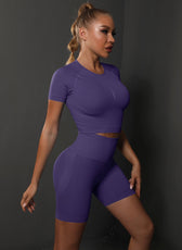 Two-Piece Set – High Elastic Peach Hip Short Sleeve Top & Shorts