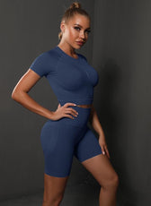 Two-Piece Set – High Elastic Peach Hip Short Sleeve Top & Shorts