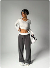 Long Sleeve Crop Top & Wide-Leg Pants
