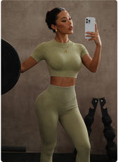 Short Sleeve Crop Top & High-Waist Hip-Lift Leggings
