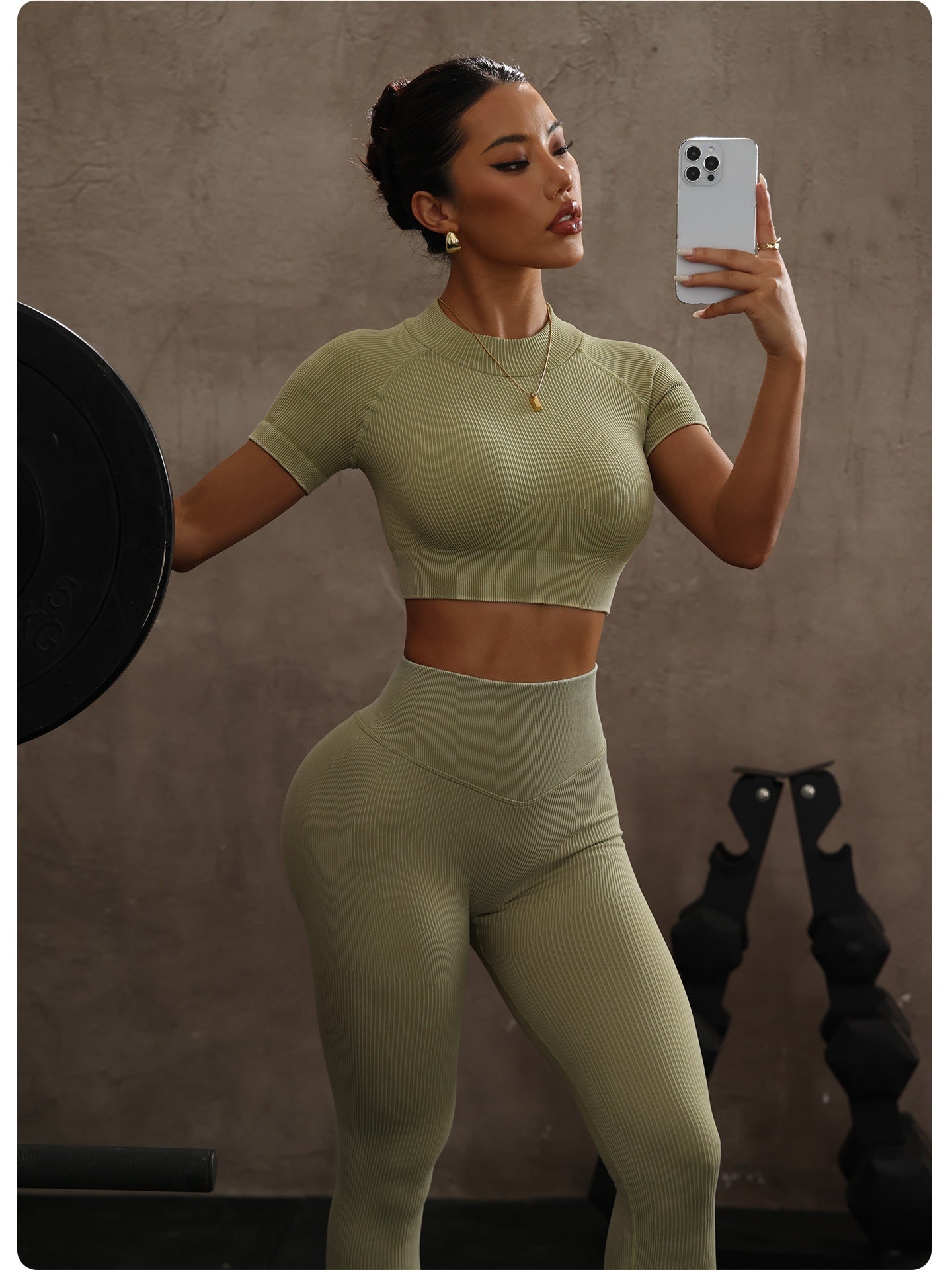 Short Sleeve Crop Top & High-Waist Hip-Lift Leggings