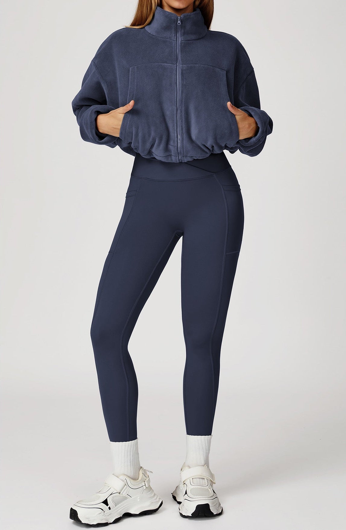 YOHA women's fleece-lined workout jacket in midnight blue