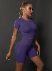 Two-Piece Set – High Elastic Peach Hip Short Sleeve Top & Shorts