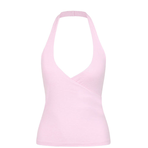 YOHA women's halter neck push-up open back sports bra in light pink