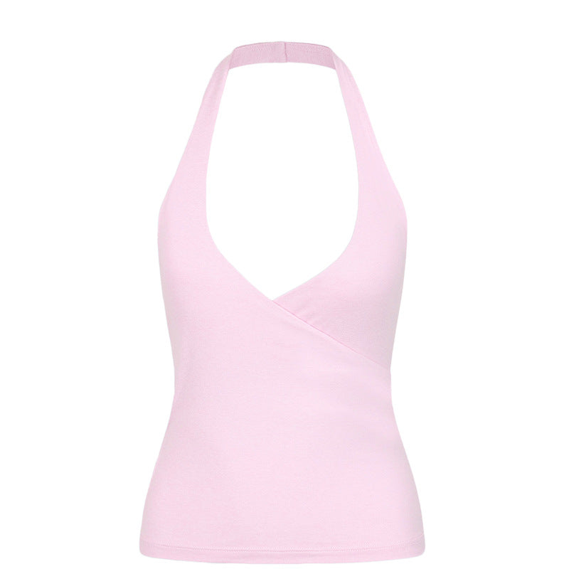 YOHA women's halter neck push-up open back sports bra in light pink