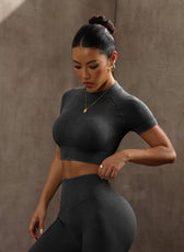 Short Sleeve Crop Top & High-Waist Hip-Lift Leggings