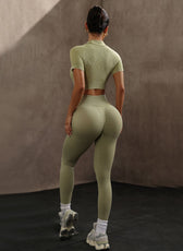 Short Sleeve Crop Top & High-Waist Hip-Lift Leggings