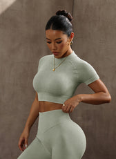 Short Sleeve Crop Top & High-Waist Hip-Lift Leggings