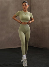 Short Sleeve Crop Top & High-Waist Hip-Lift Leggings
