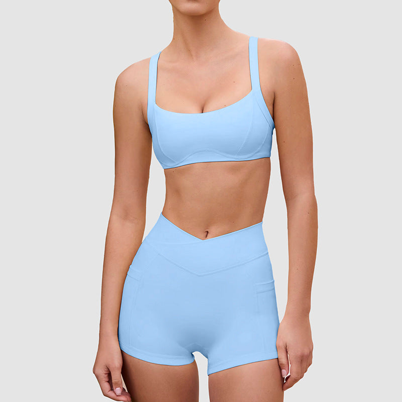 Cross-Waist Shorts & l Back Sports Bra