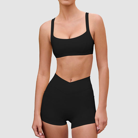 Cross-Waist Shorts & l Back Sports Bra