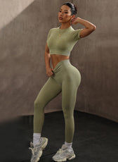Short Sleeve Crop Top & High-Waist Hip-Lift Leggings