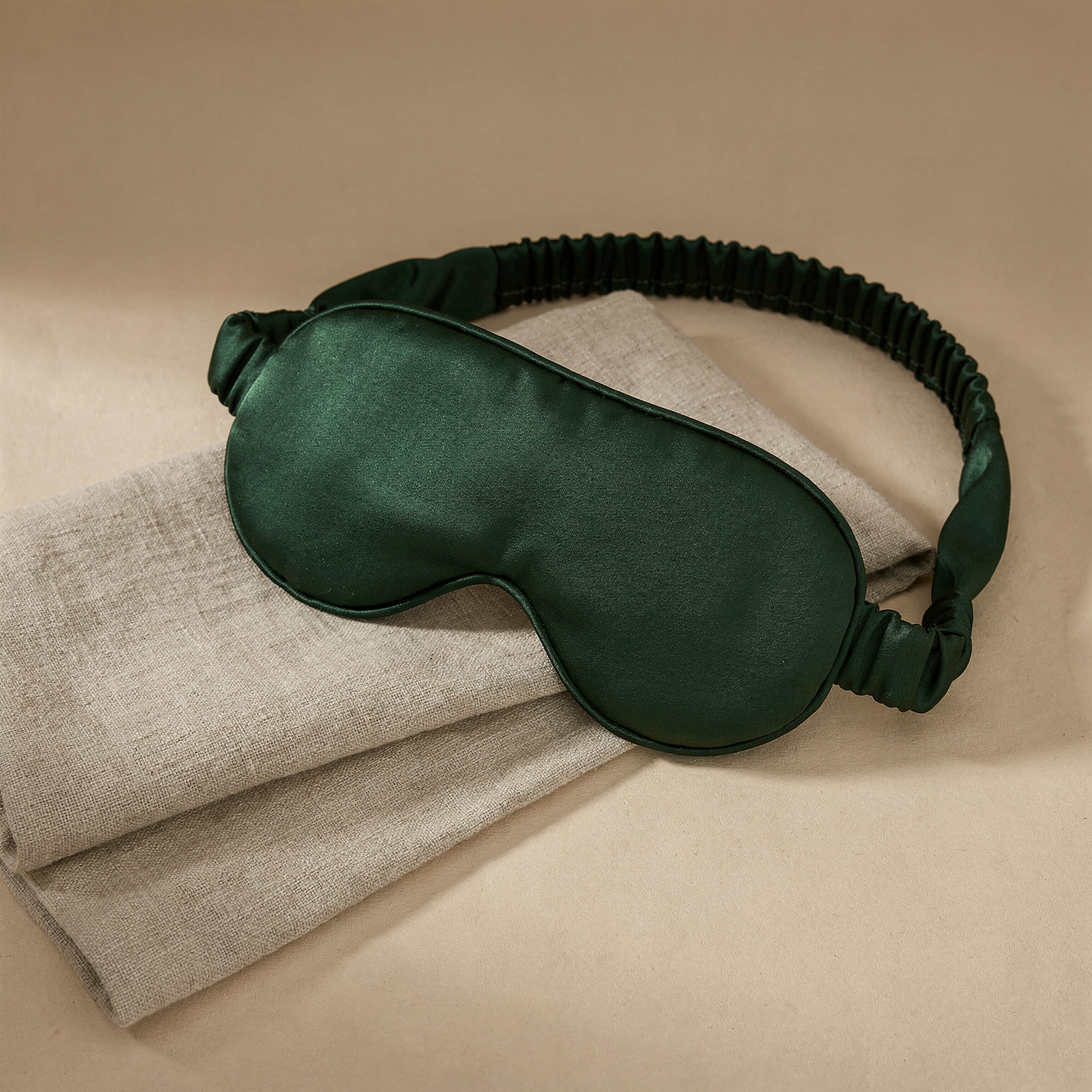 Dark green mulberry silk eye mask and headband gift set