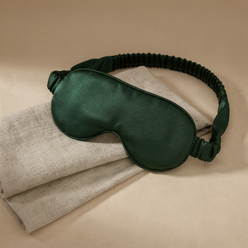Dark green mulberry silk eye mask and headband gift set