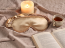 100% Mulberry Silk eye mask and headband evening self-care flat lay