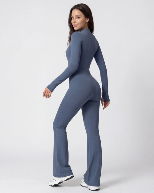 Zip-Up Long-Sleeve Workout Jumpsuit for Women