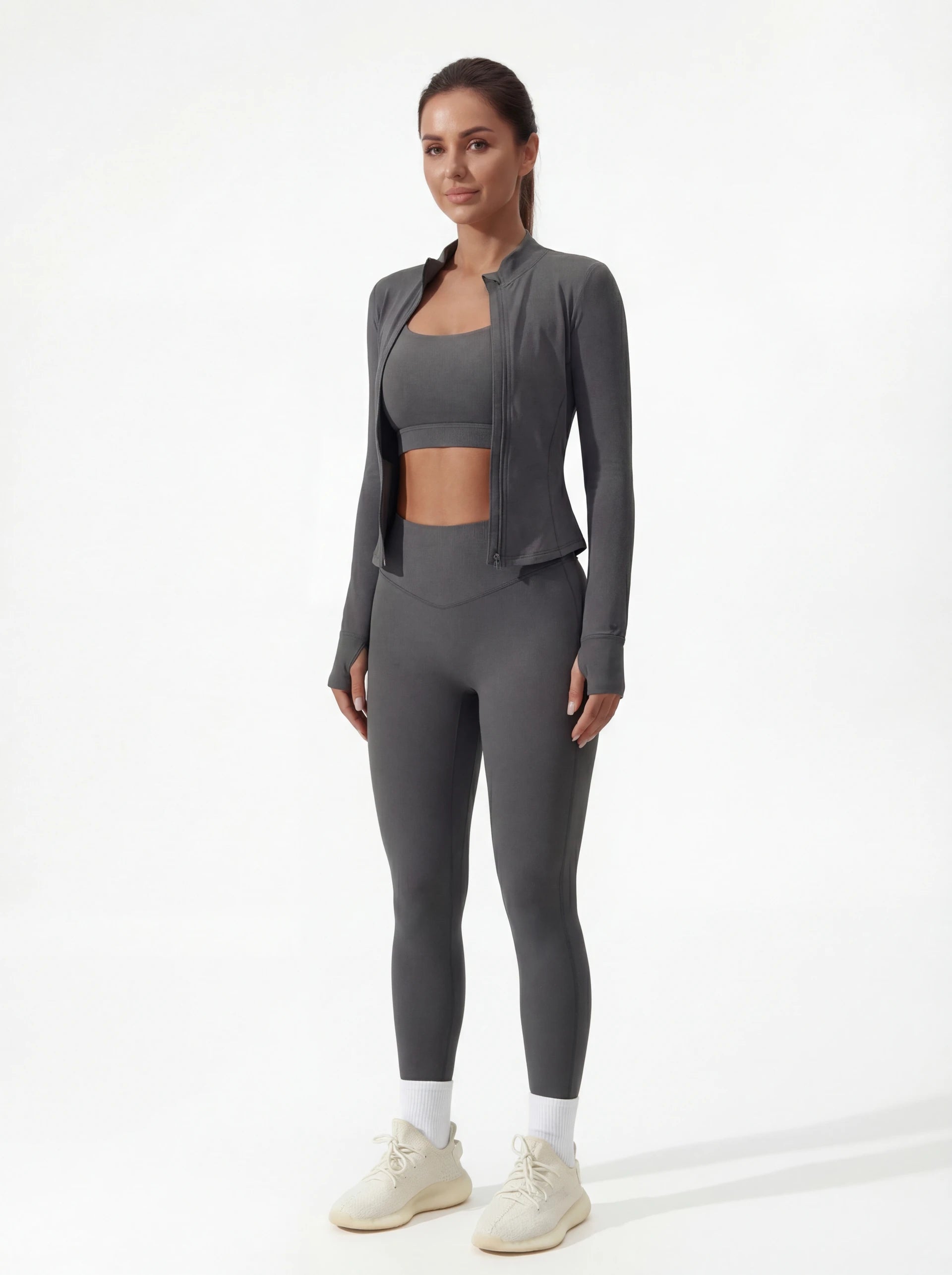 3-Piece Matching Workout Set — Sports Bra, Jacket & Yoga Pants