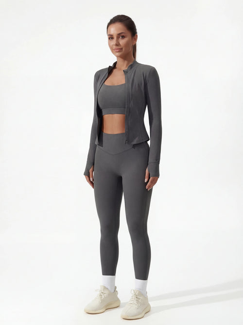 3-Piece Matching Workout Set — Sports Bra, Jacket & Yoga Pants