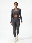 3-Piece Matching Workout Set — Sports Bra, Jacket & Yoga Pants