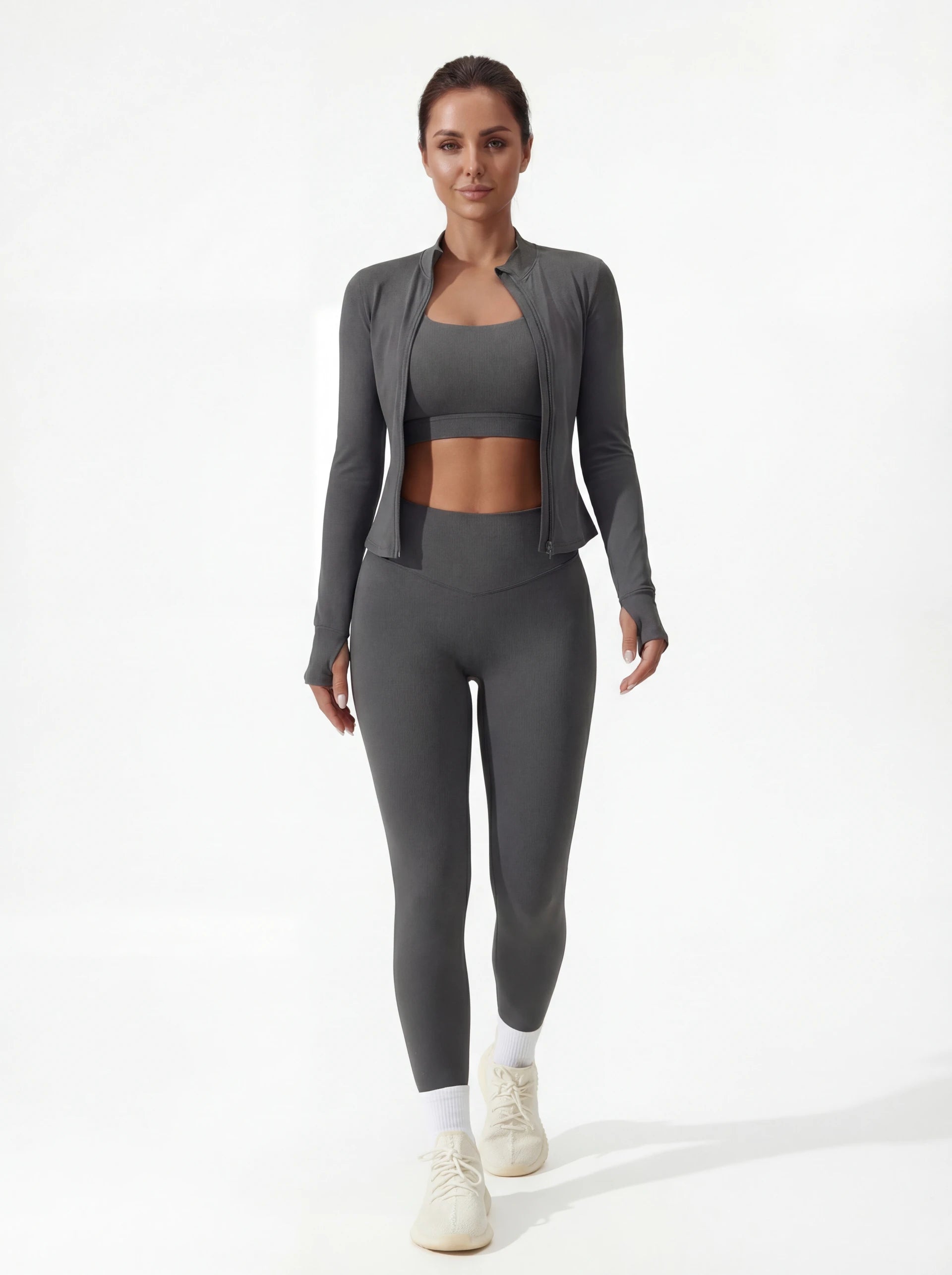 3-Piece Matching Workout Set — Sports Bra, Jacket & Yoga Pants