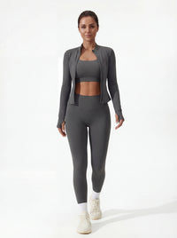3-Piece Matching Workout Set — Sports Bra, Jacket & Yoga Pants