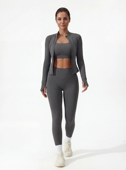 3-Piece Matching Workout Set — Sports Bra, Jacket & Yoga Pants