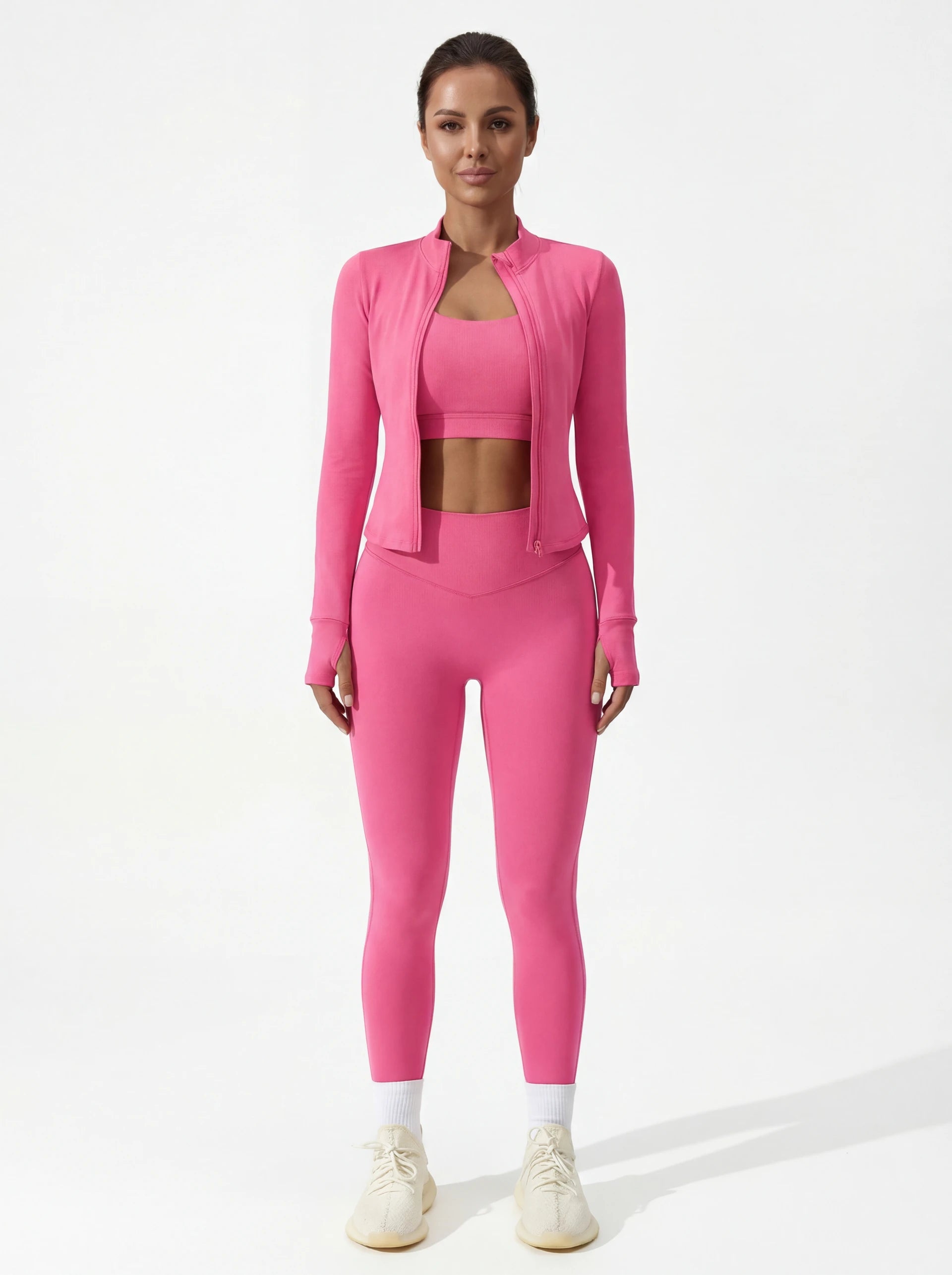 3-Piece Matching Workout Set — Sports Bra, Jacket & Yoga Pants
