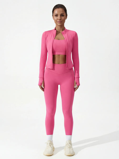 3-Piece Matching Workout Set — Sports Bra, Jacket & Yoga Pants