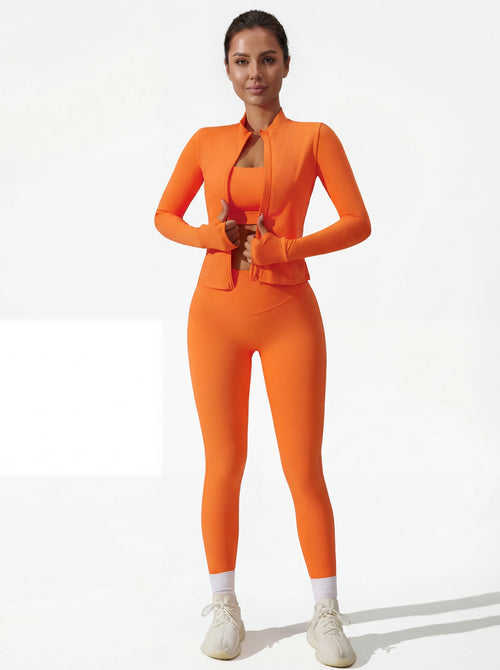 3-Piece Matching Workout Set — Sports Bra, Jacket & Yoga Pants