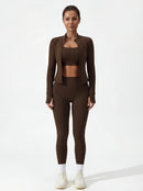 3-Piece Matching Workout Set — Sports Bra, Jacket & Yoga Pants