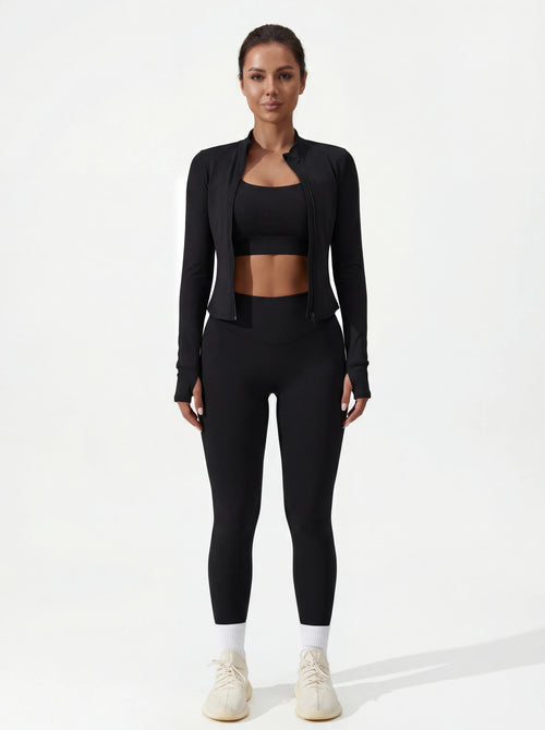 3-Piece Matching Workout Set — Sports Bra, Jacket & Yoga Pants