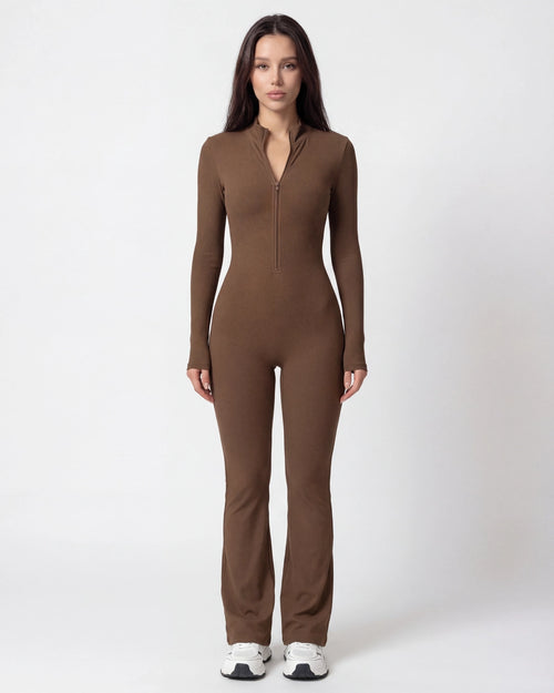Zip-Up Long-Sleeve Workout Jumpsuit for Women
