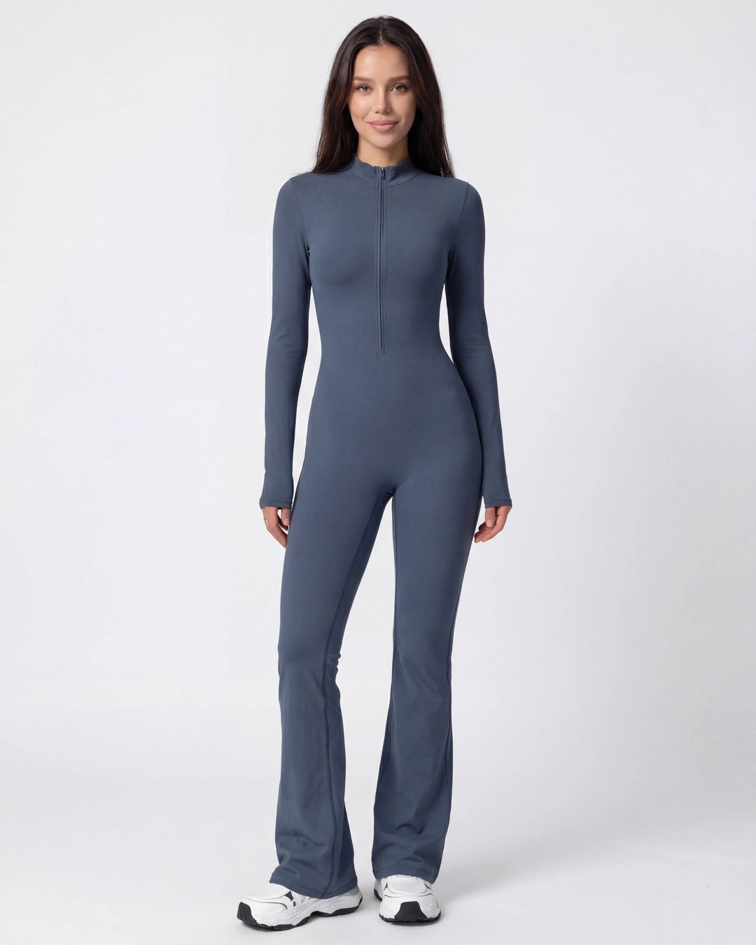 Zip-Up Long-Sleeve Workout Jumpsuit for Women