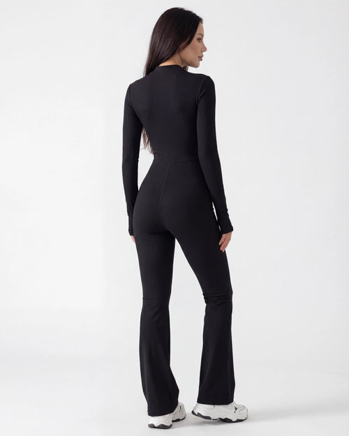 Zip-Up Long-Sleeve Workout Jumpsuit for Women