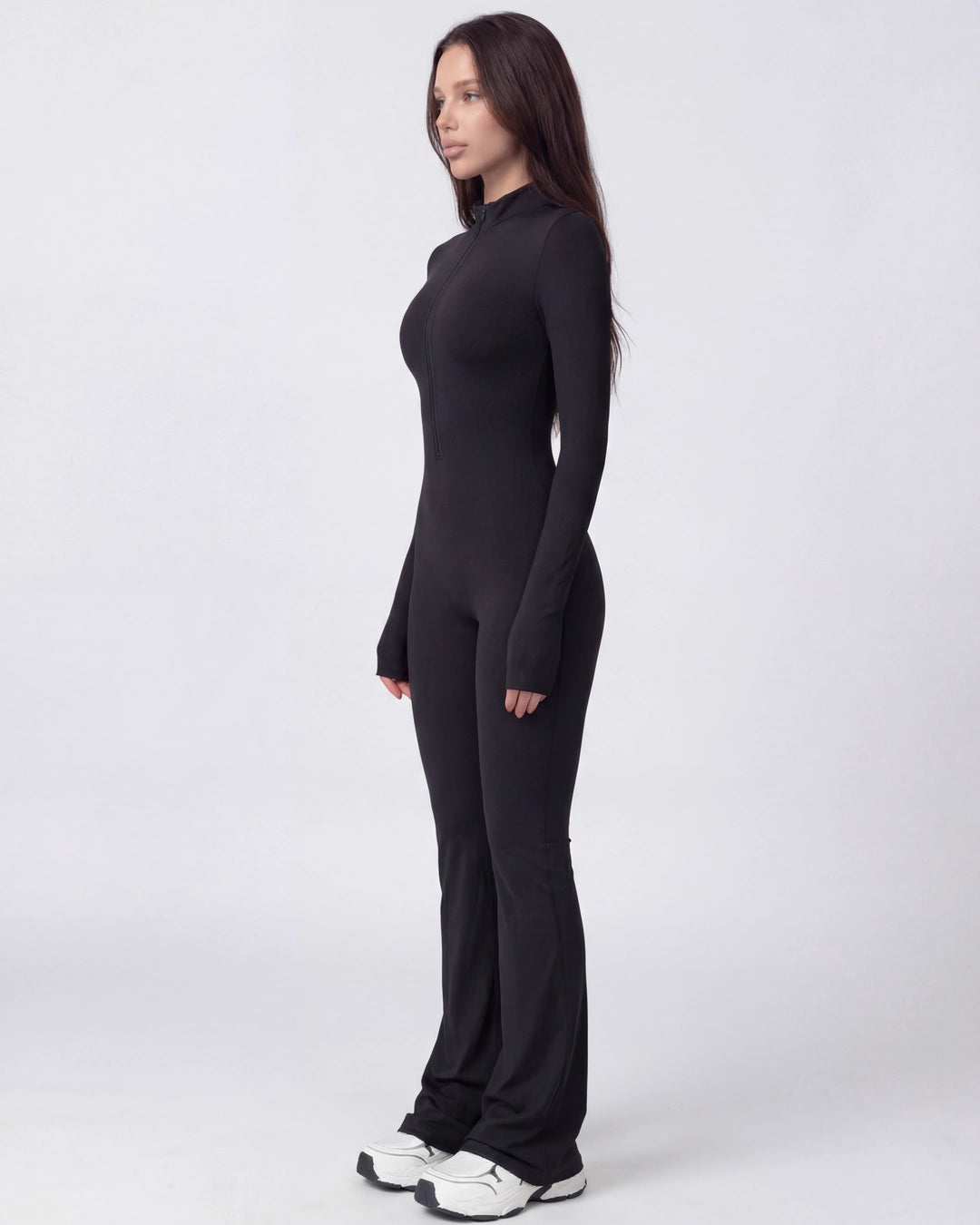 Zip-Up Long-Sleeve Workout Jumpsuit for Women