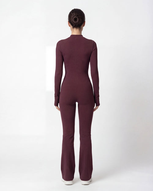 Zip-Up Long-Sleeve Workout Jumpsuit for Women