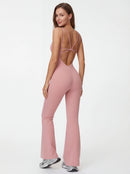 Crossback Flare Yoga Jumpsuit for Women - Sleeveless Wide-Leg Fitness Suit