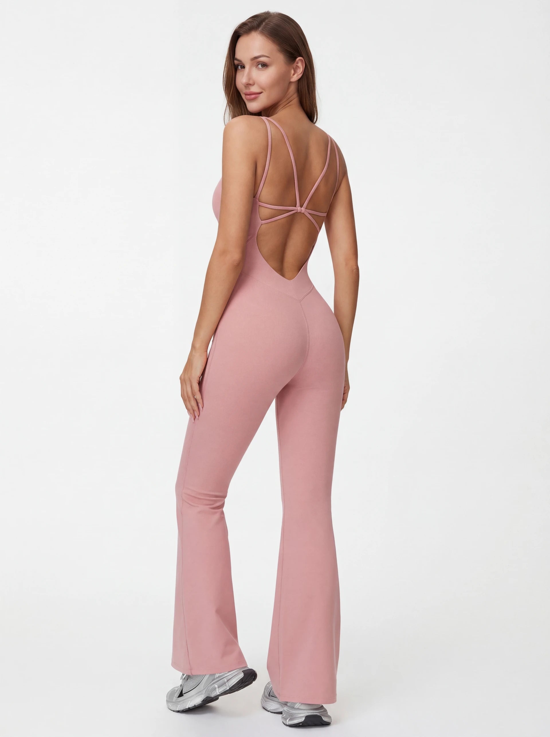 Crossback Flare Yoga Jumpsuit for Women - Sleeveless Wide-Leg Fitness Suit