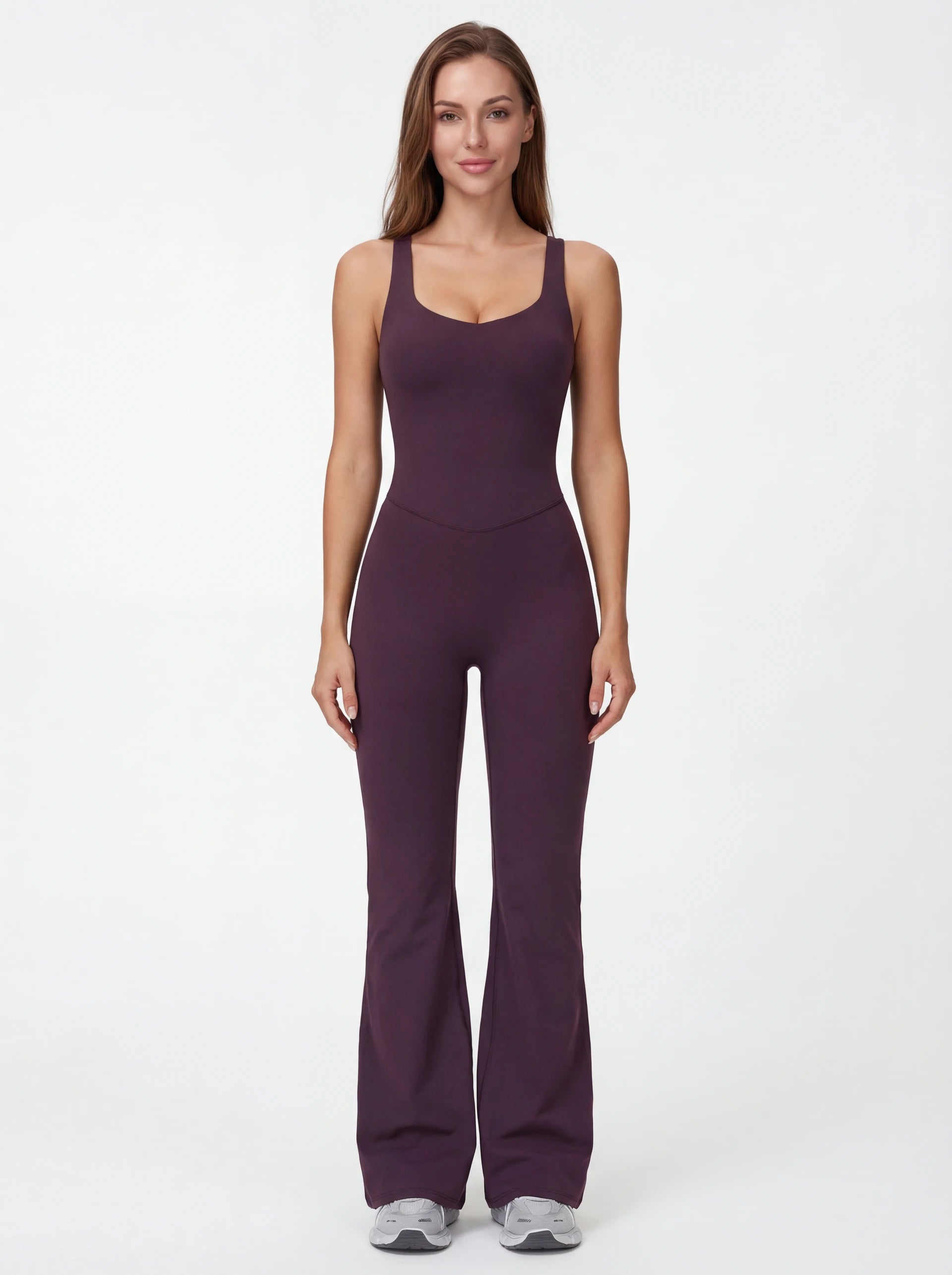 Crossback Flare Yoga Jumpsuit for Women - Sleeveless Wide-Leg Fitness Suit