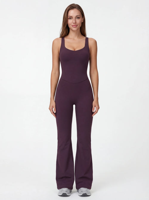 Crossback Flare Yoga Jumpsuit for Women - Sleeveless Wide-Leg Fitness Suit