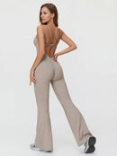 Crossback Flare Yoga Jumpsuit for Women - Sleeveless Wide-Leg Fitness Suit