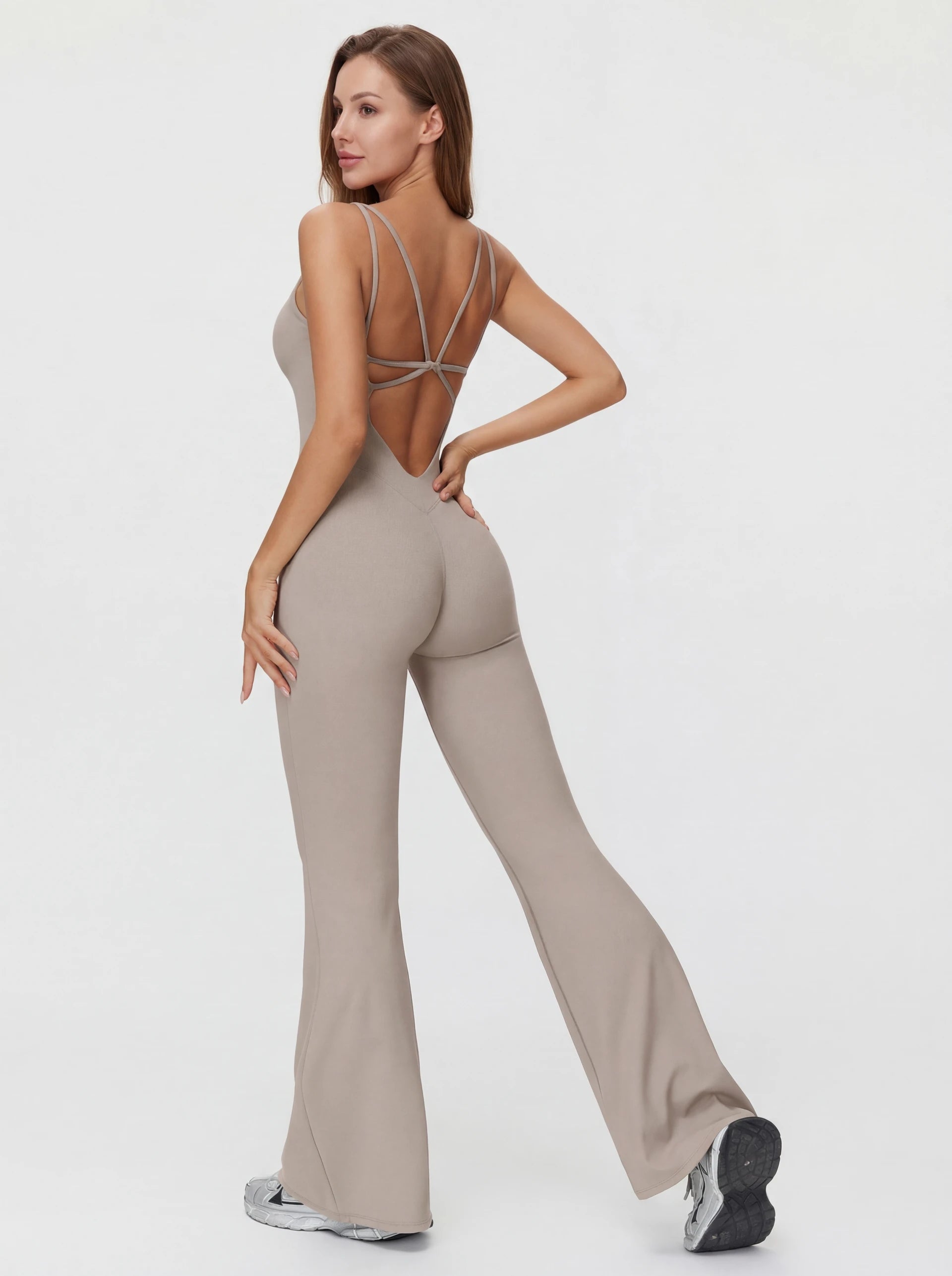 Crossback Flare Yoga Jumpsuit for Women - Sleeveless Wide-Leg Fitness Suit