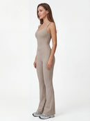 Crossback Flare Yoga Jumpsuit for Women - Sleeveless Wide-Leg Fitness Suit