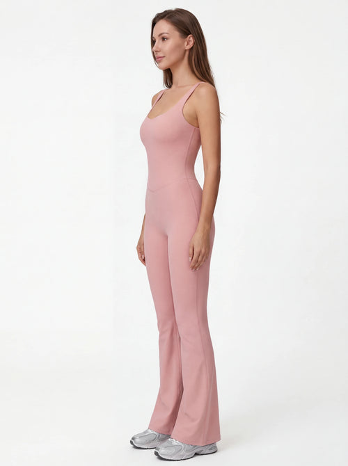 Crossback Flare Yoga Jumpsuit for Women - Sleeveless Wide-Leg Fitness Suit