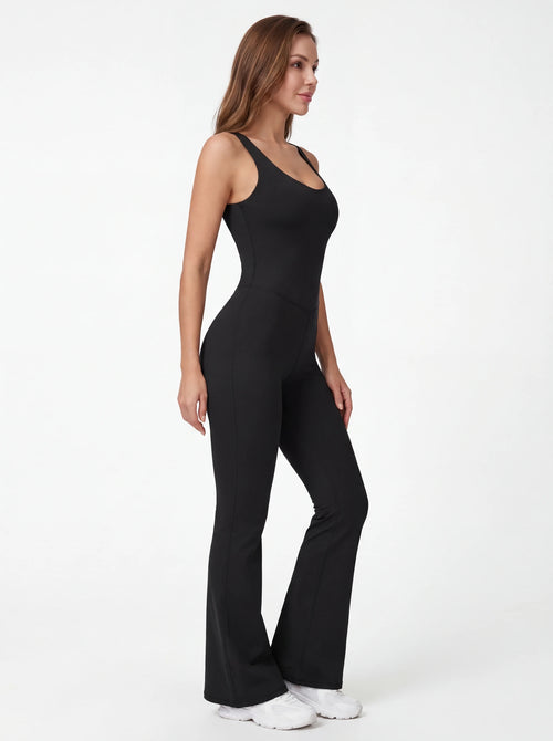 Crossback Flare Yoga Jumpsuit for Women - Sleeveless Wide-Leg Fitness Suit