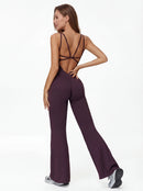 Crossback Flare Yoga Jumpsuit for Women - Sleeveless Wide-Leg Fitness Suit