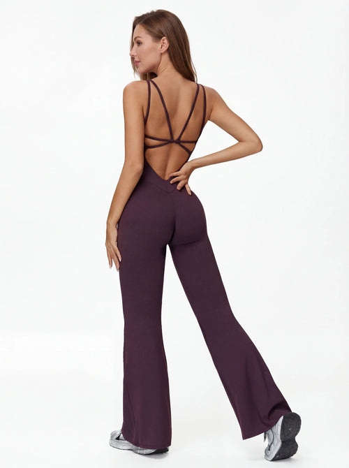 Crossback Flare Yoga Jumpsuit for Women - Sleeveless Wide-Leg Fitness Suit