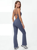 Crossback Flare Yoga Jumpsuit for Women - Sleeveless Wide-Leg Fitness Suit